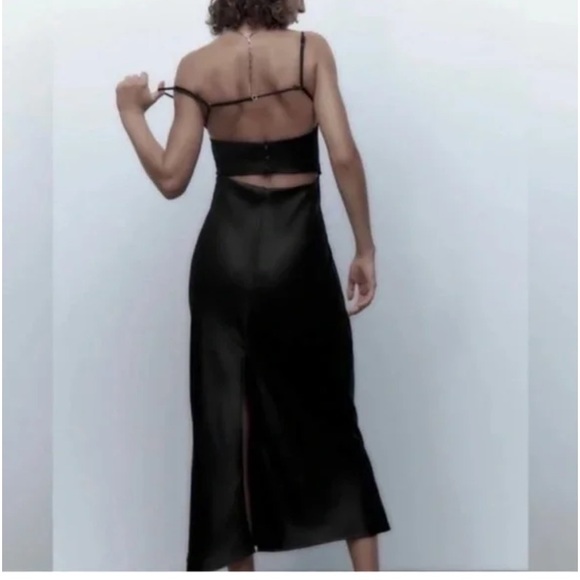 Zara black satin effect dress with back cut out small - Picture 2 of 12